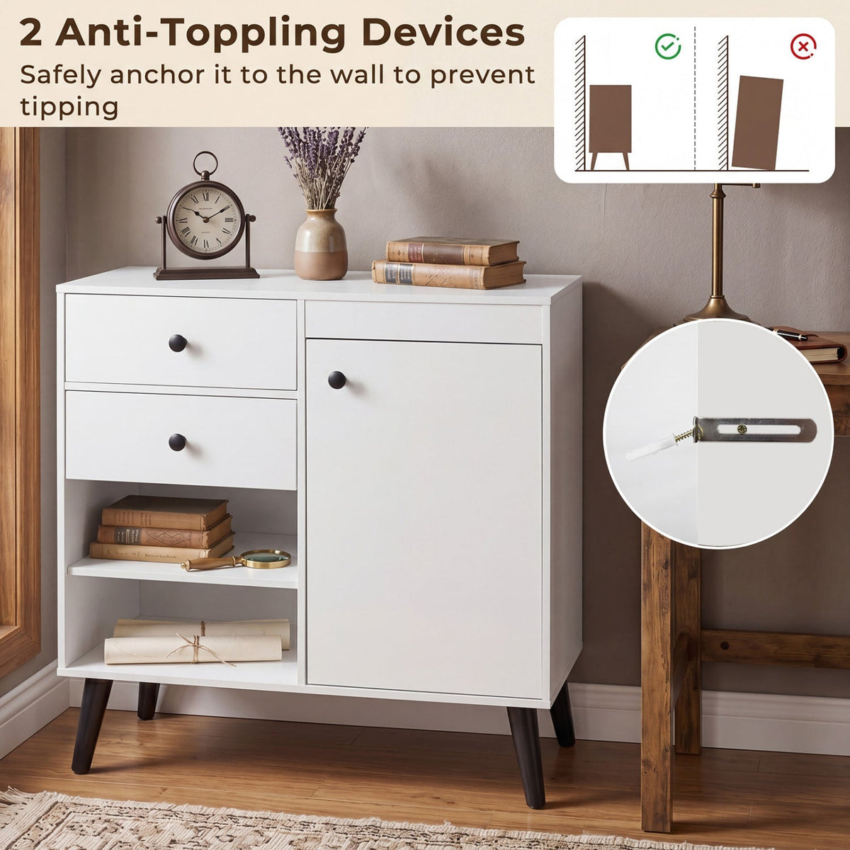 31" Buffet Cabinet Set of 2 with Drawers and Shelves