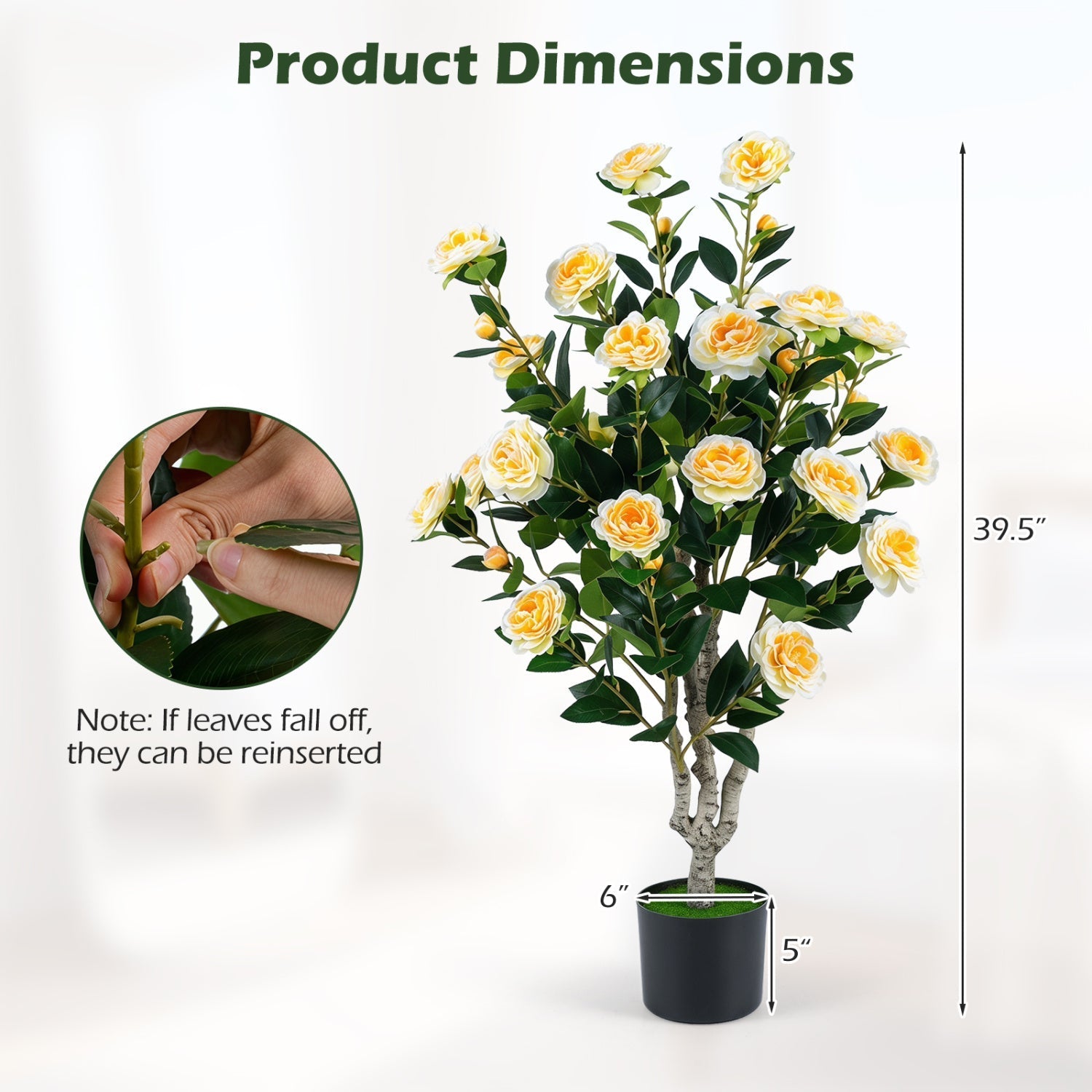 Artificial Camellia Tree 39.5" with Cement Pot - Set of 2