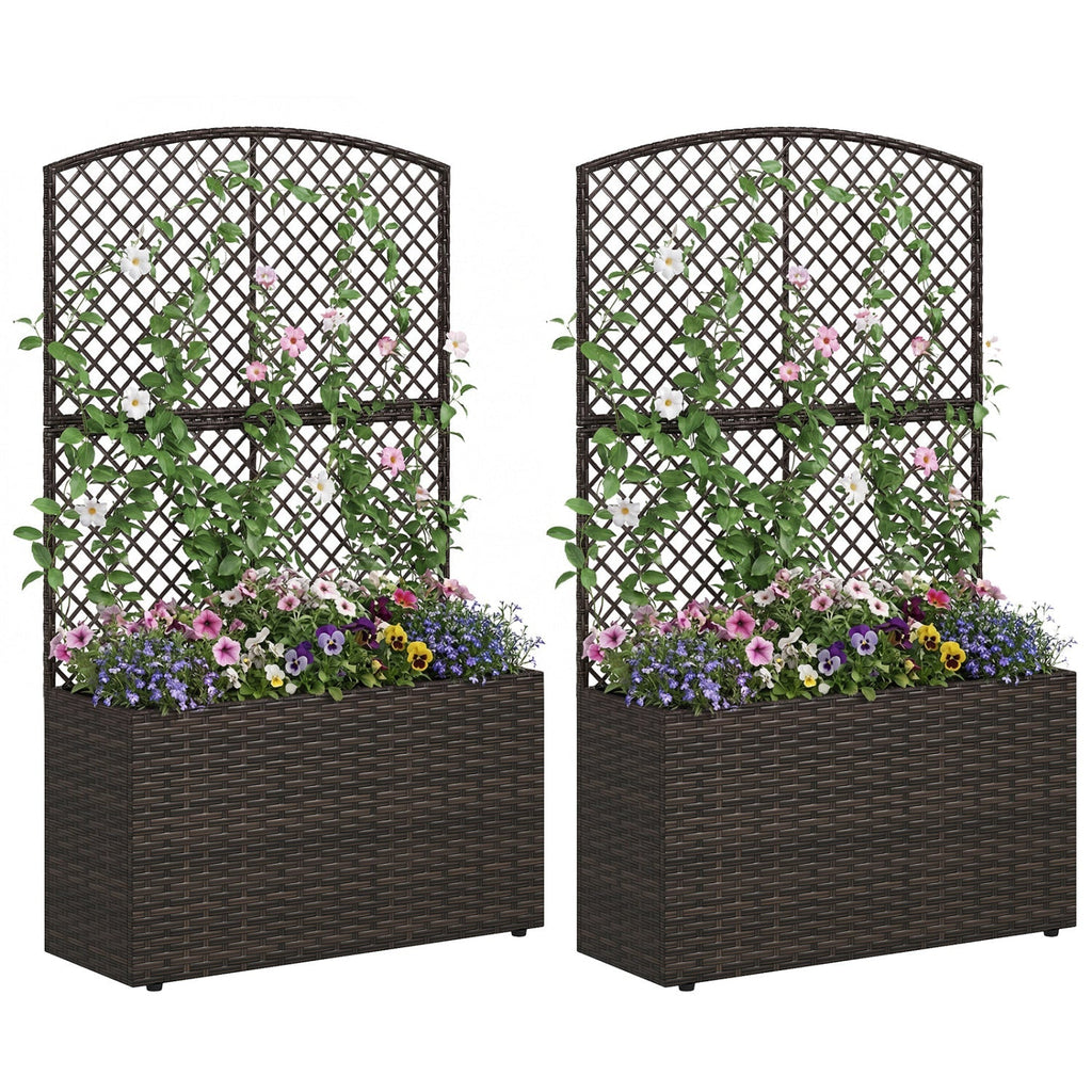 Set of 2 49 Inch Raised Garden Bed with Trellis and Wicker Planter Box