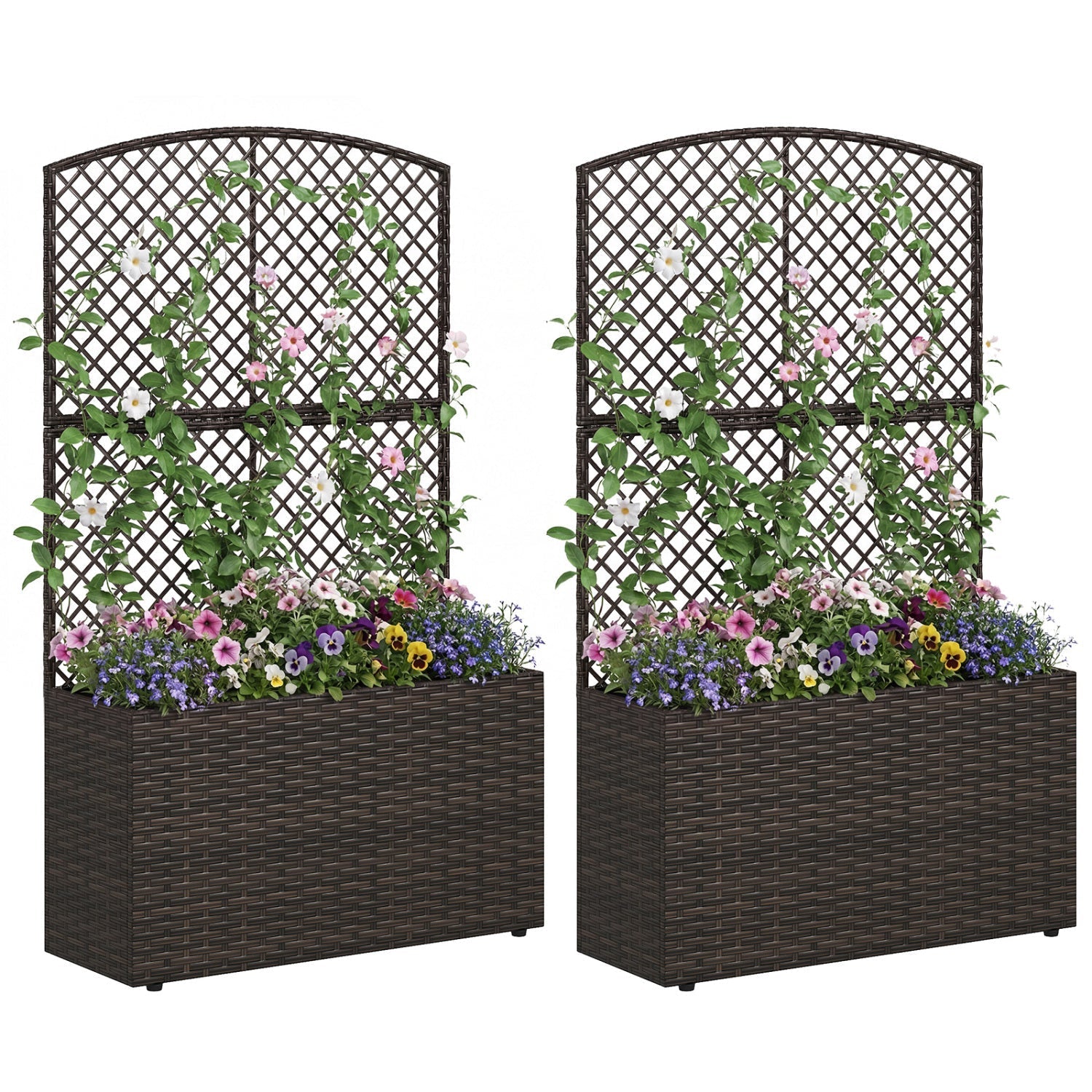 Set of 2 49 Inch Raised Garden Bed with Trellis and Wicker Planter Box