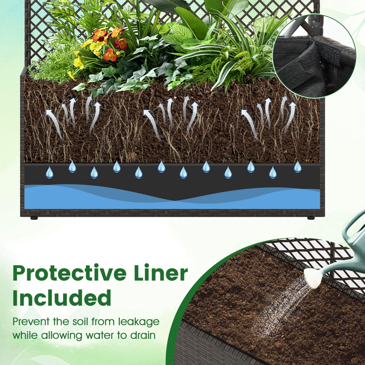 Set of 2 49 Inch Raised Garden Bed with Trellis and Wicker Planter Box
