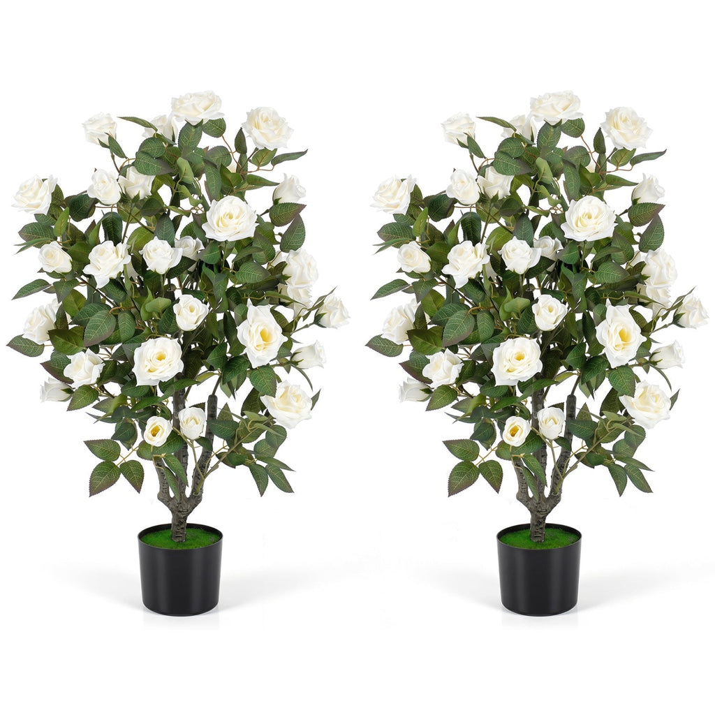 Artificial Rose Tree with Blooming Flowers - Set of 2