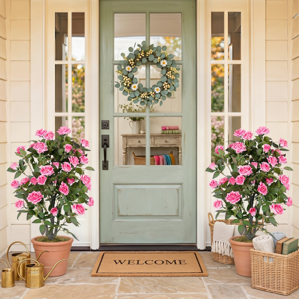 Artificial Rose Tree with Blooming Flowers - Set of 2