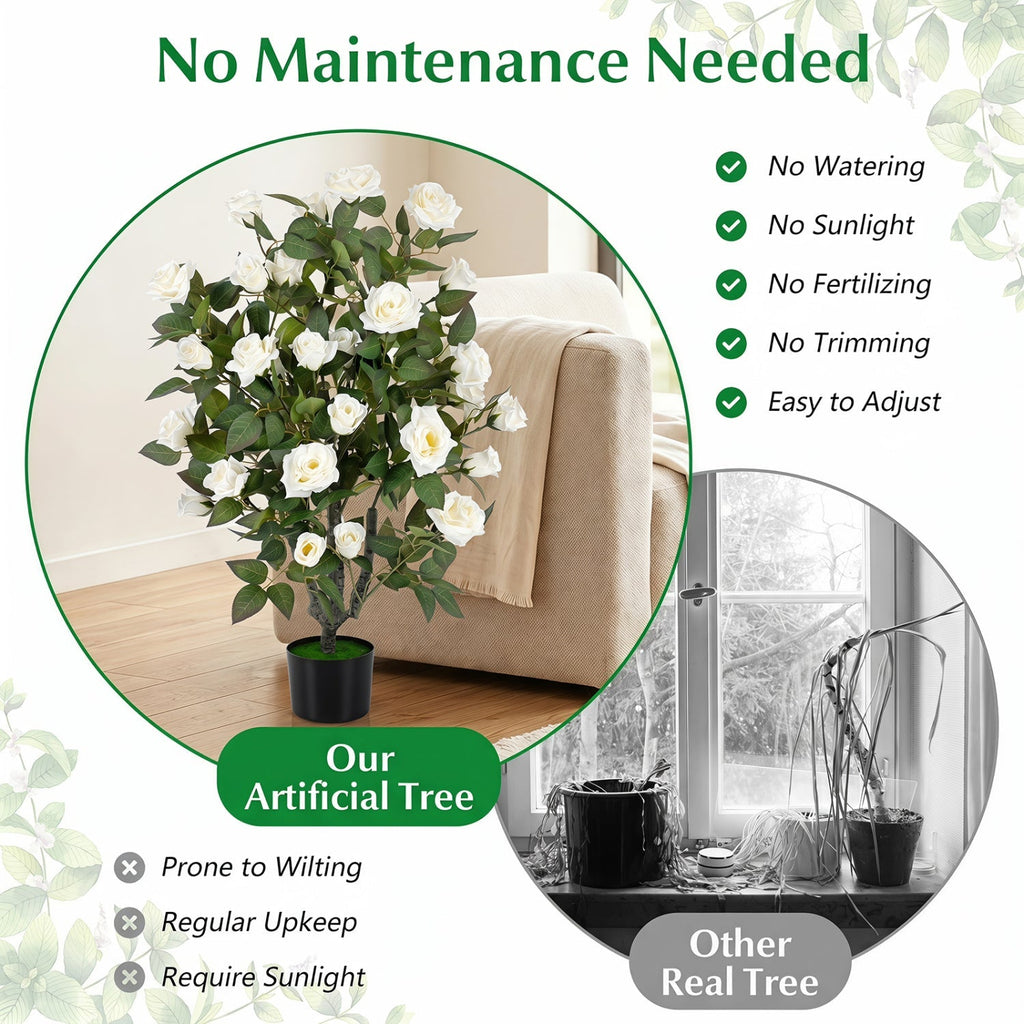 Artificial Rose Tree with Blooming Flowers - Set of 2