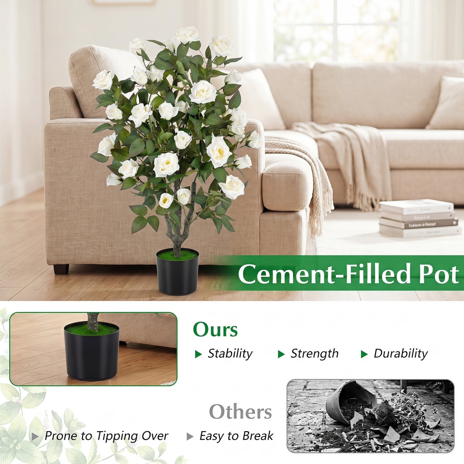 Artificial Rose Tree with Blooming Flowers - Set of 2