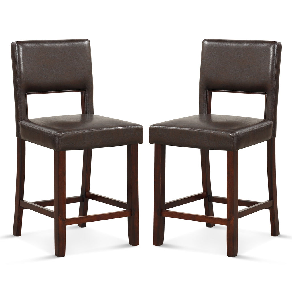 2 Piece Bar Chair Set with Hollowed Back and Rubber Wood Legs