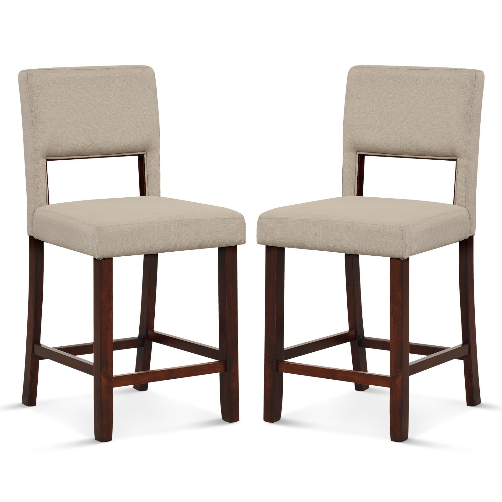 2 Piece Bar Chair Set with Hollowed Back and Rubber Wood Legs