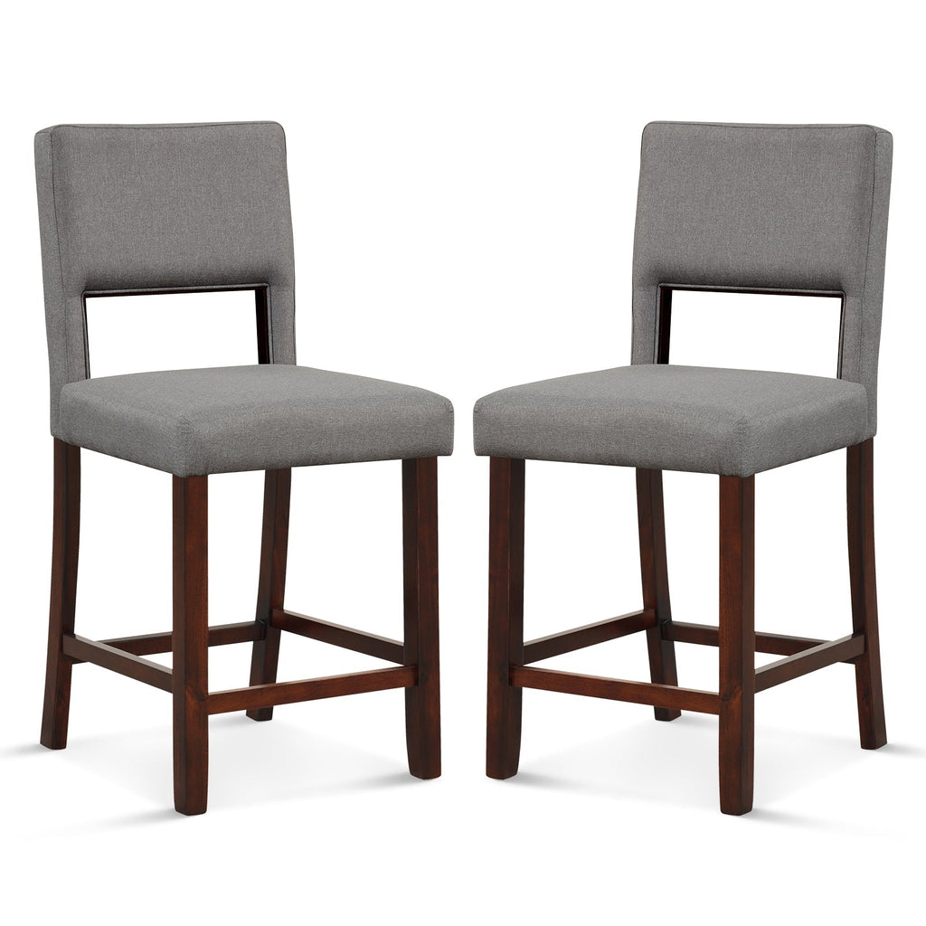 2 Piece Bar Chair Set with Hollowed Back and Rubber Wood Legs