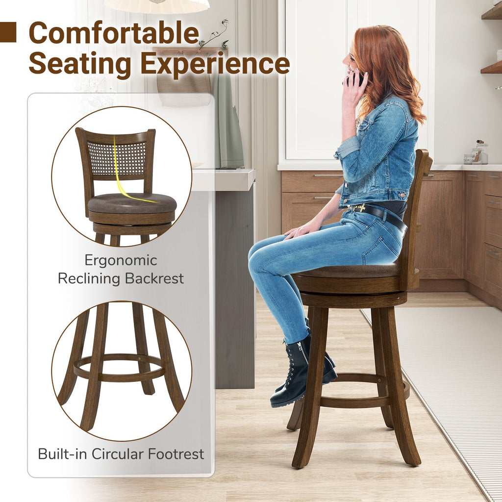 Set of 2 Bar Stools 25" Swivel Bar Chairs Leathaire Counter Height Stools-Brown