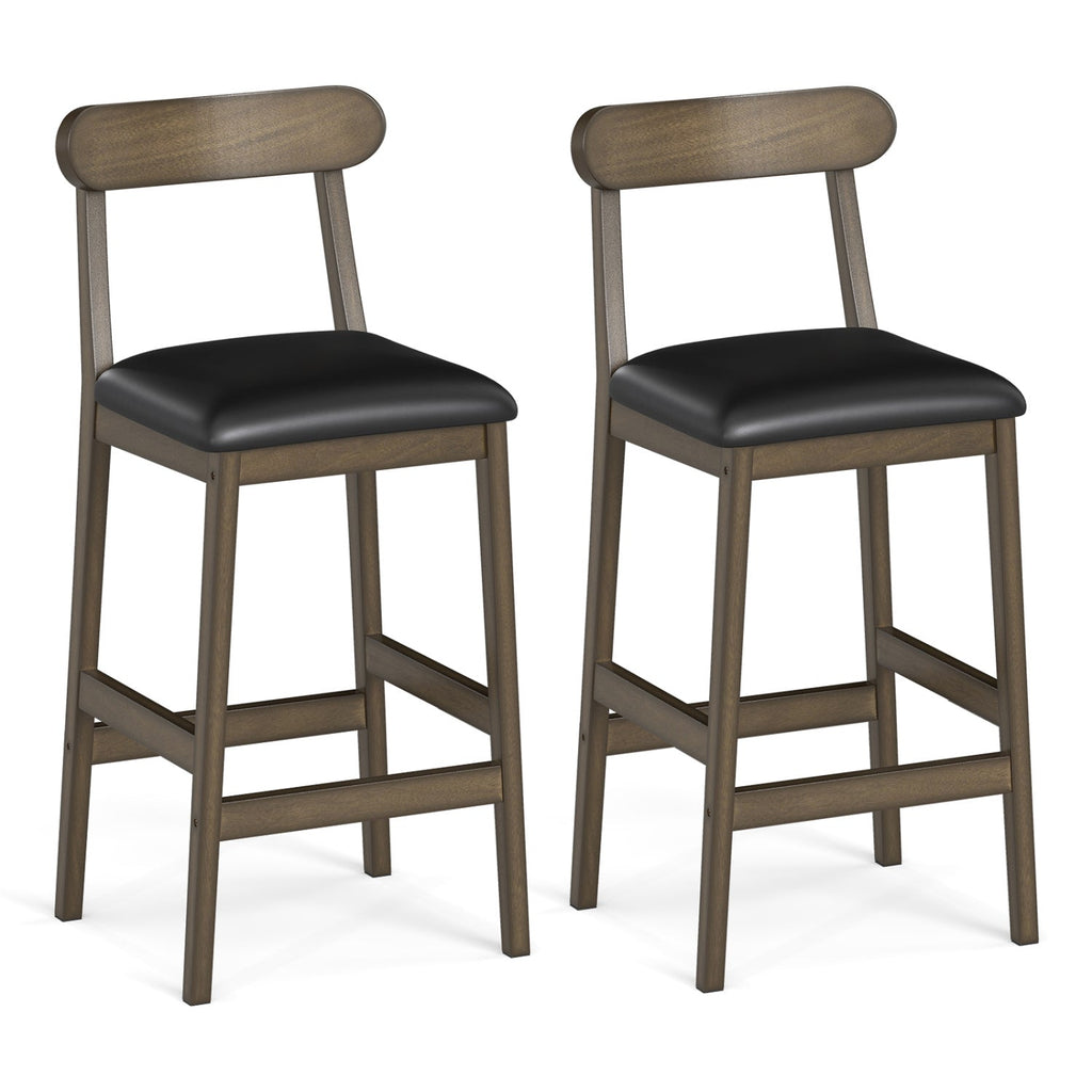 Set of 2 Bar Stools Upholstered with Rubber Wood Legs and Footrests-Oak