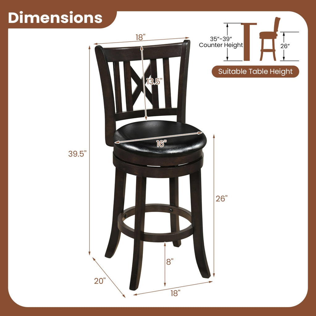 Swivel Bar Stools Set of 2 with Backrest - 30 Inch