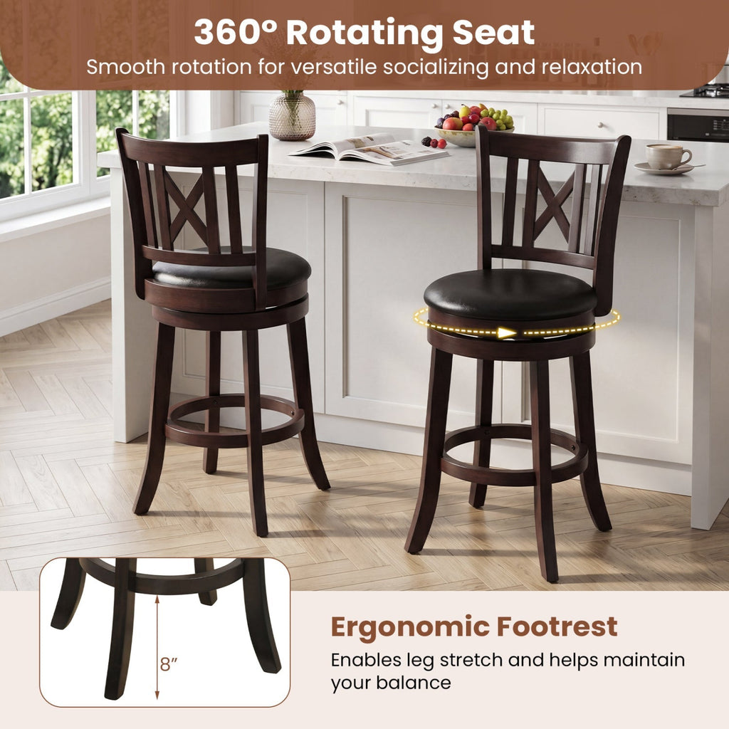 Swivel Bar Stools Set of 2 with Backrest - 30 Inch