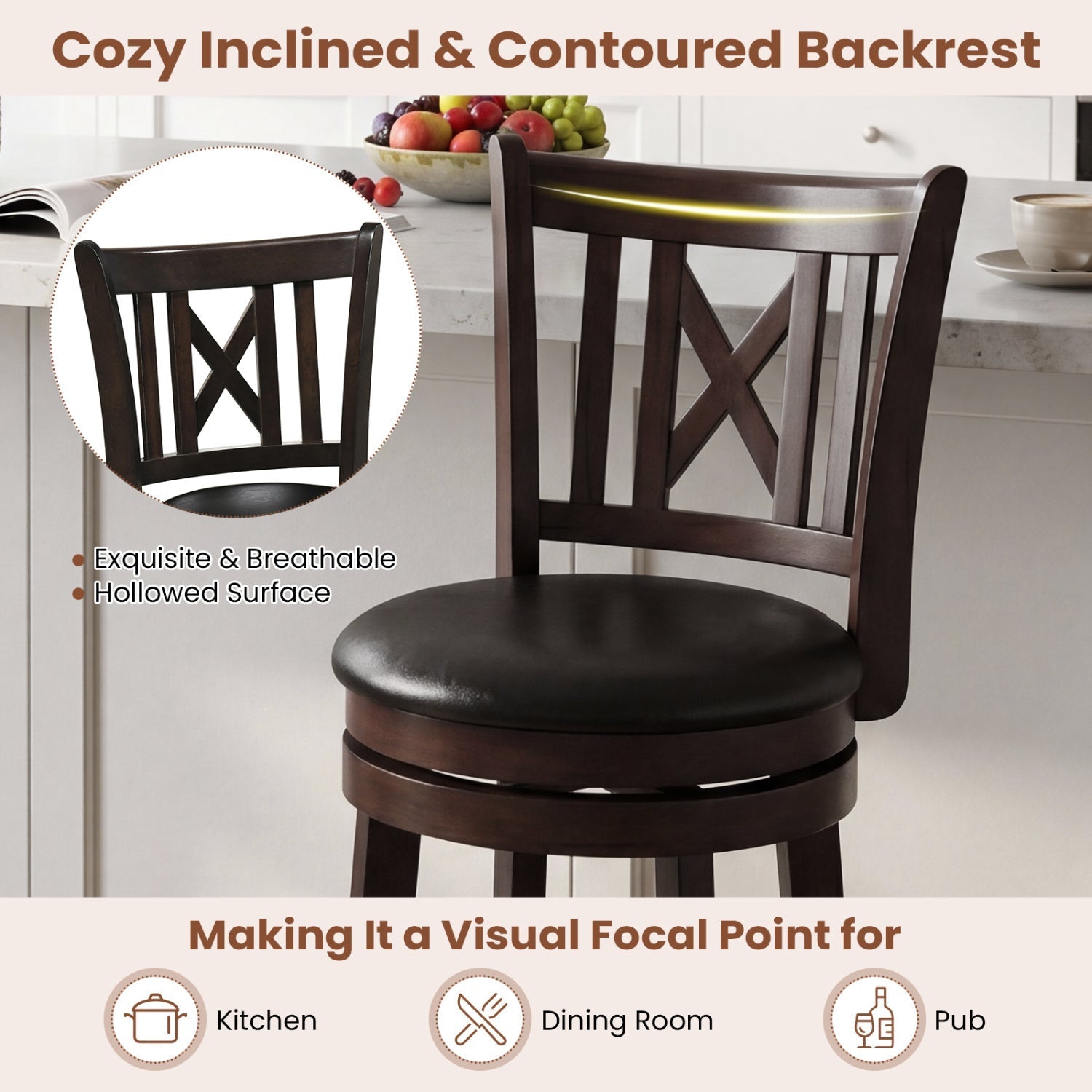 Swivel Bar Stools Set of 2 with Backrest - 30 Inch