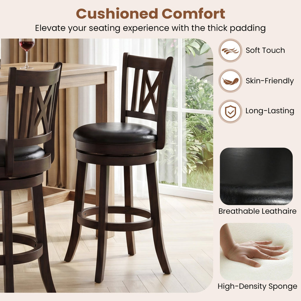Swivel Bar Stools Set of 2 with Backrest - 30 Inch