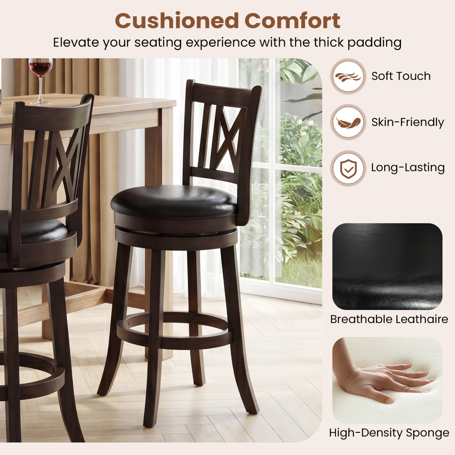 Swivel Bar Stools Set of 2 with Backrest - 30 Inch