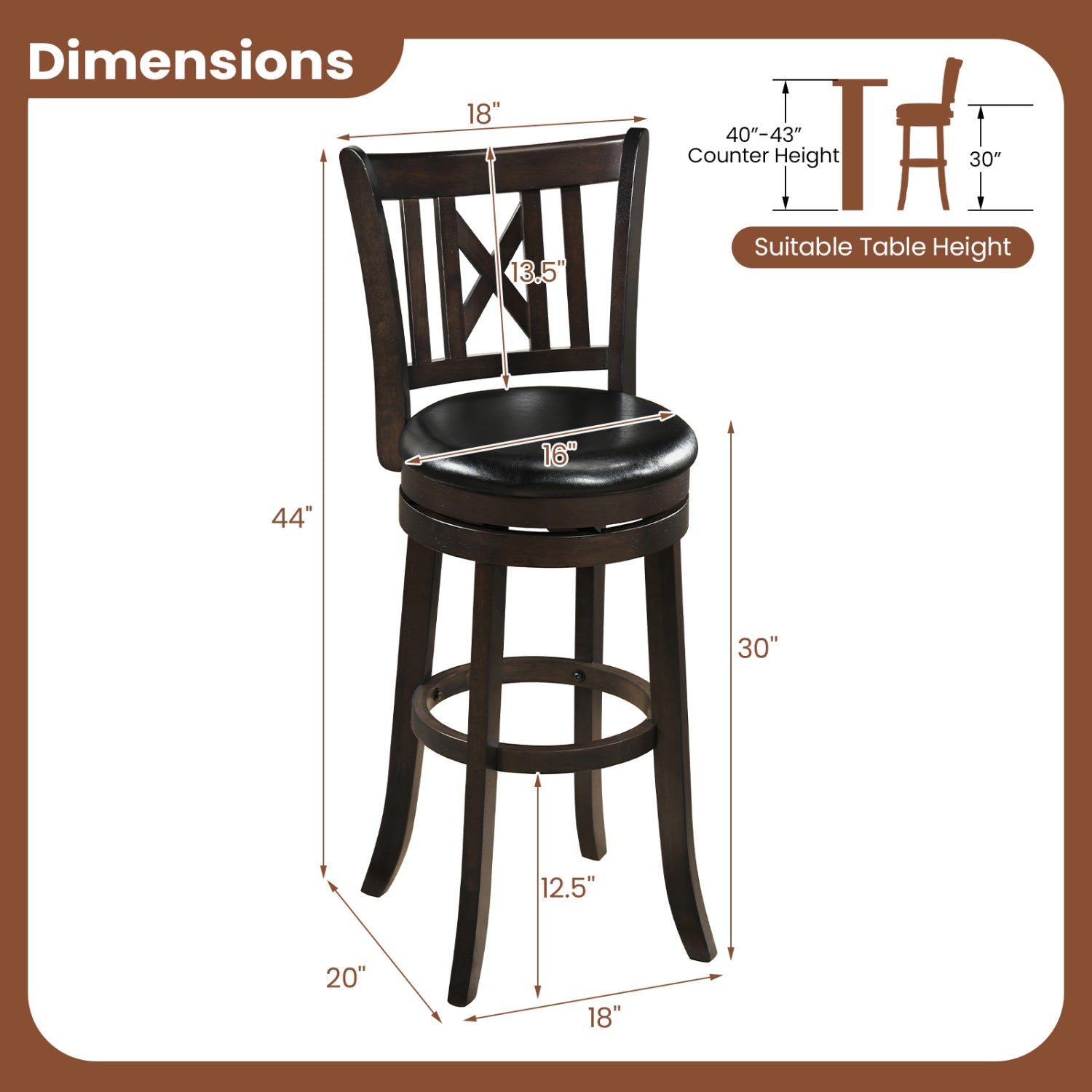 Swivel Bar Stools Set of 2 with Backrest - 30 Inch
