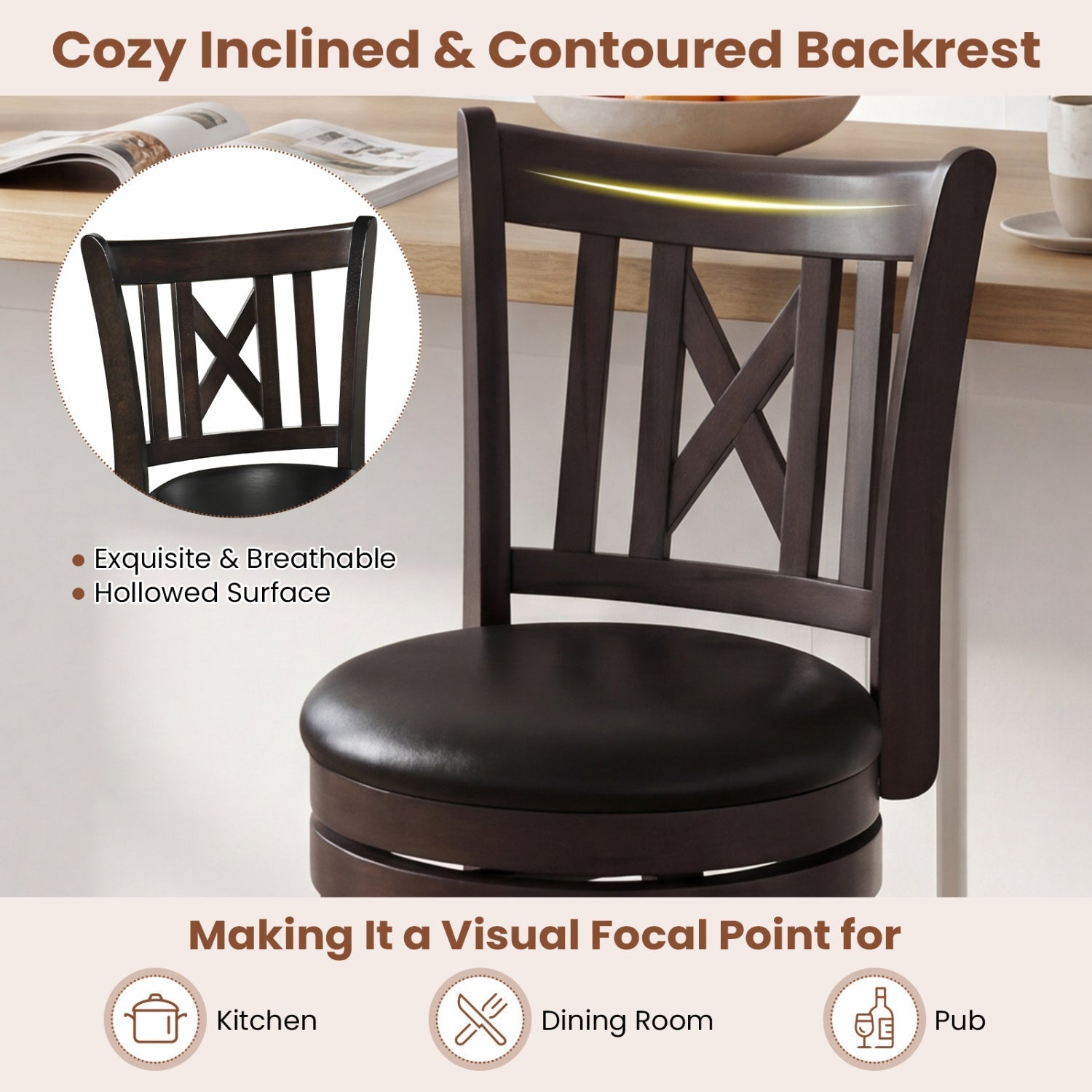 Swivel Bar Stools Set of 2 with Backrest - 30 Inch