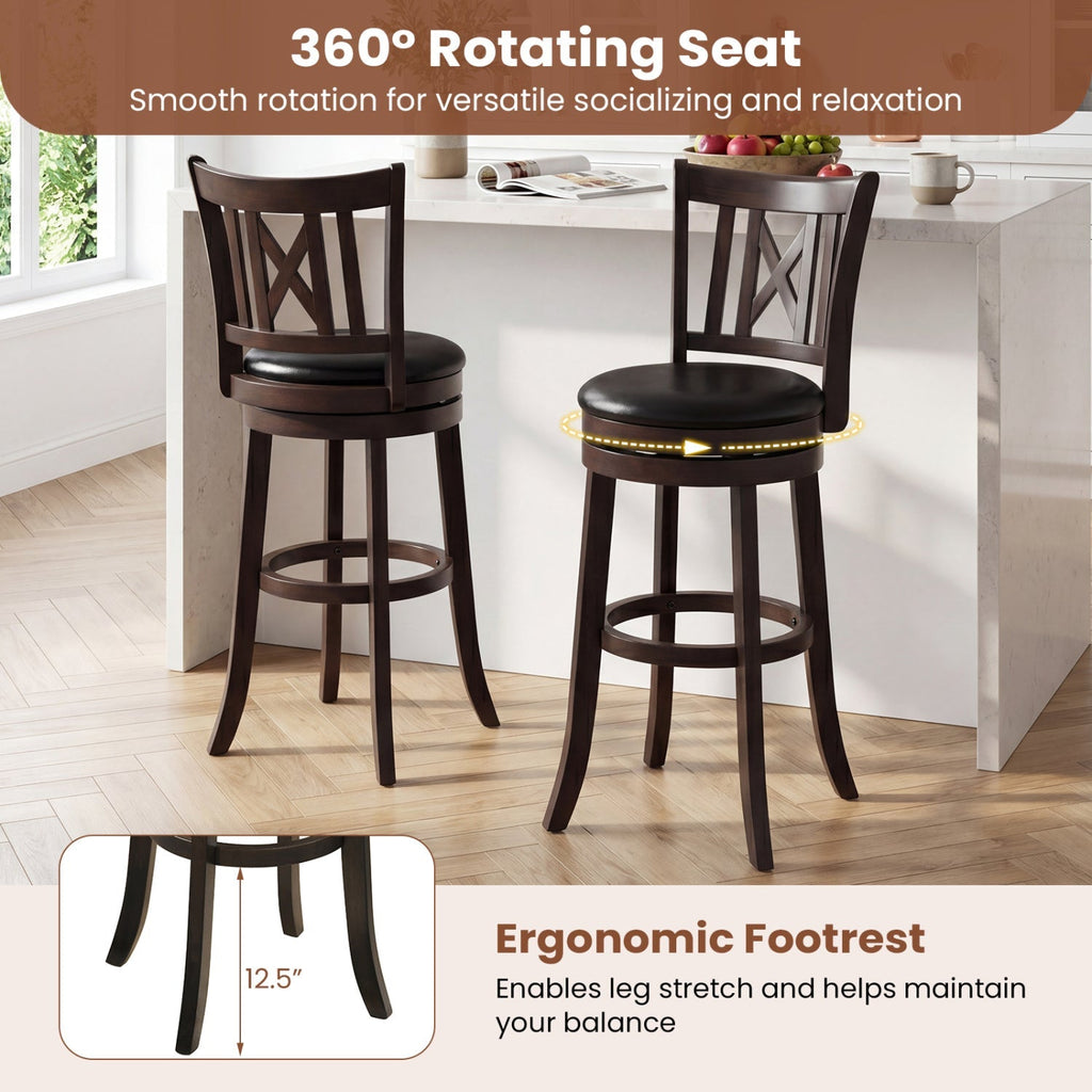 Swivel Bar Stools Set of 2 with Backrest - 30 Inch