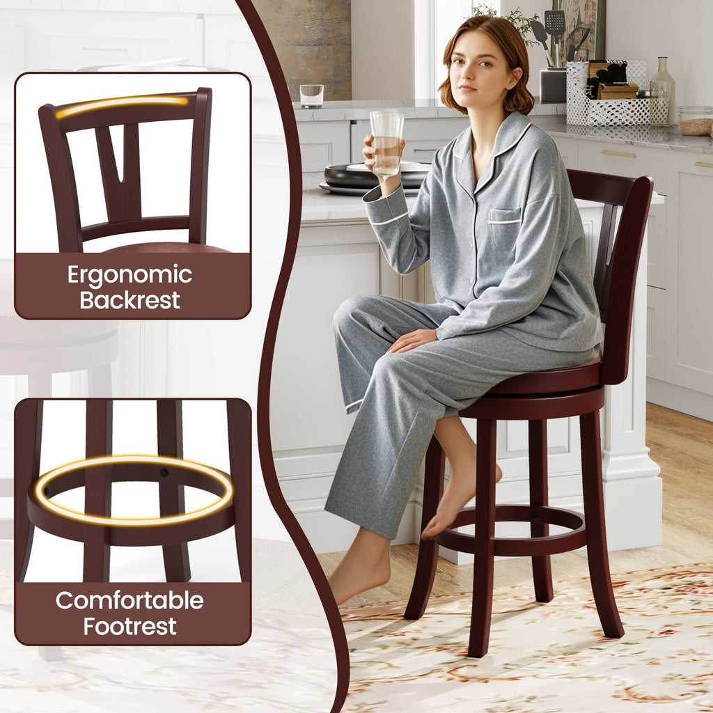 Set of 2 Counter Height Swivel Barstools with High Backs and Footrests