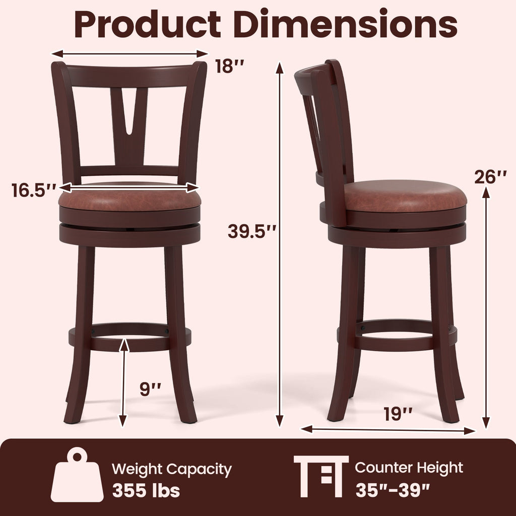 Set of 2 Counter Height Swivel Barstools with High Backs and Footrests