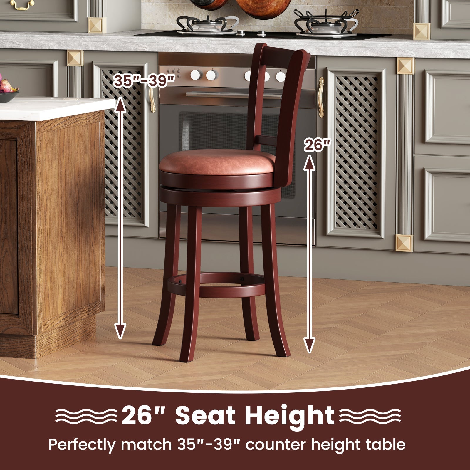 Set of 2 Counter Height Swivel Barstools with High Backs and Footrests