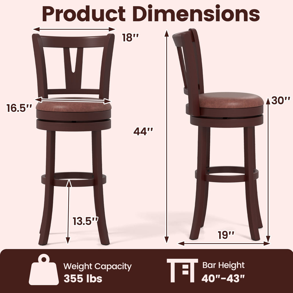 Set of 2 Counter Height Swivel Barstools with High Backs and Footrests