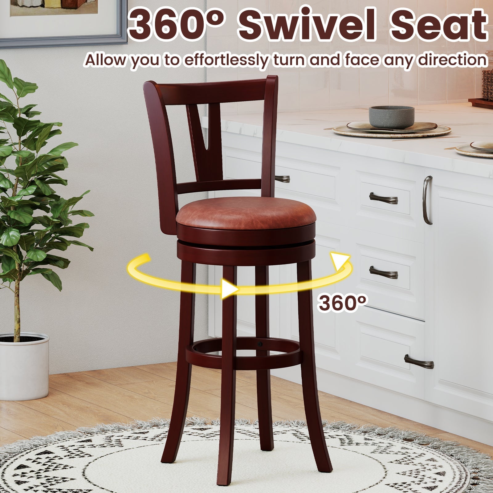 Set of 2 Counter Height Swivel Barstools with High Backs and Footrests