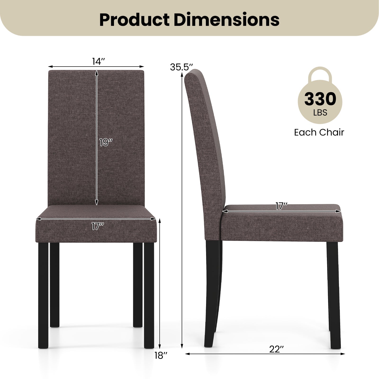 Set of 2 Dining Chair Mid-Century Modern Fabric Upholstered Parson Chairs
