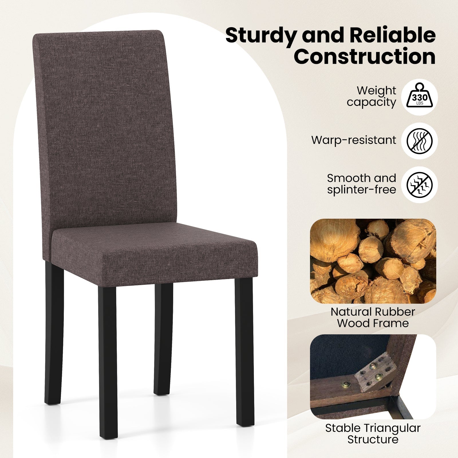 Set of 2 Dining Chair Mid-Century Modern Fabric Upholstered Parson Chairs