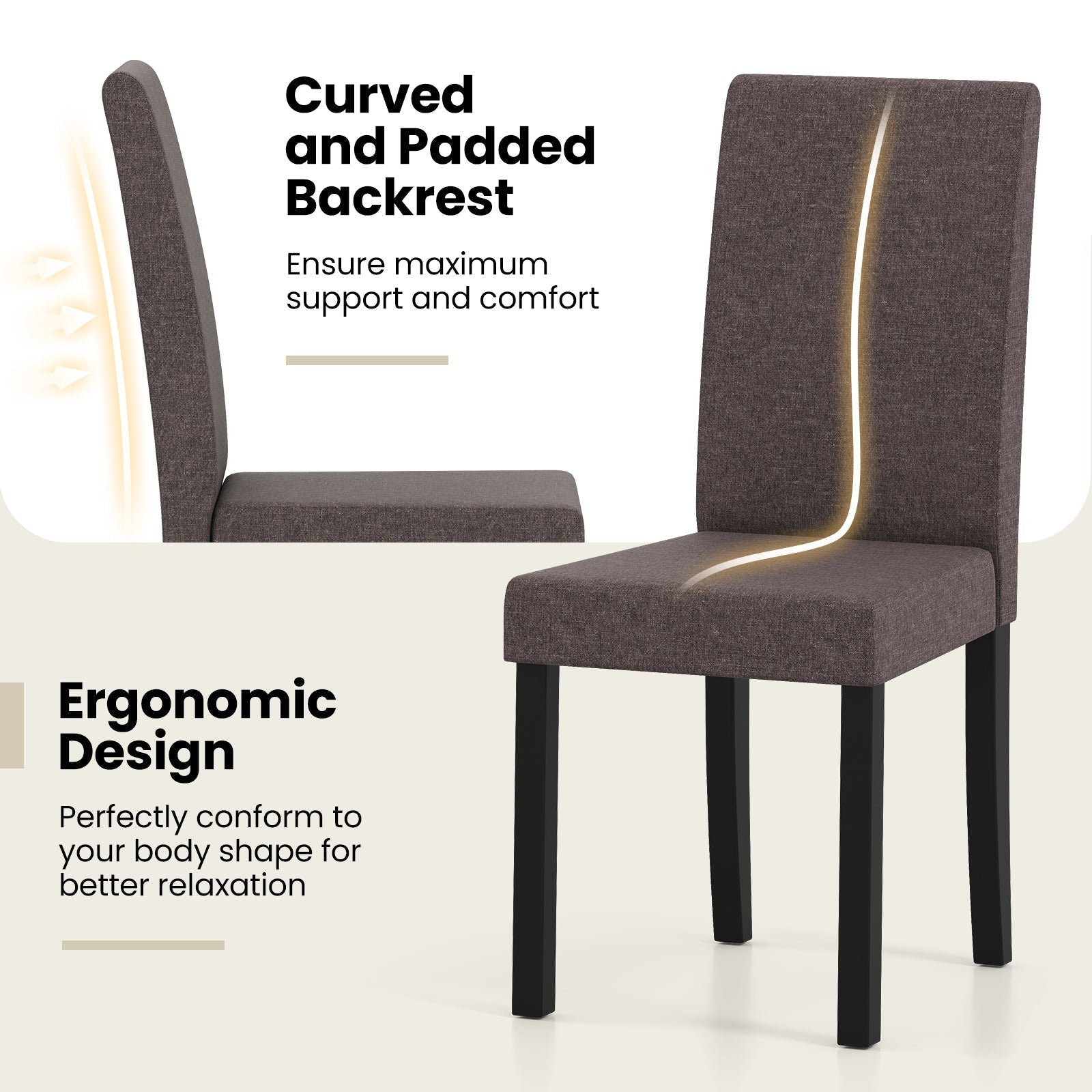 Set of 2 Dining Chair Mid-Century Modern Fabric Upholstered Parson Chairs