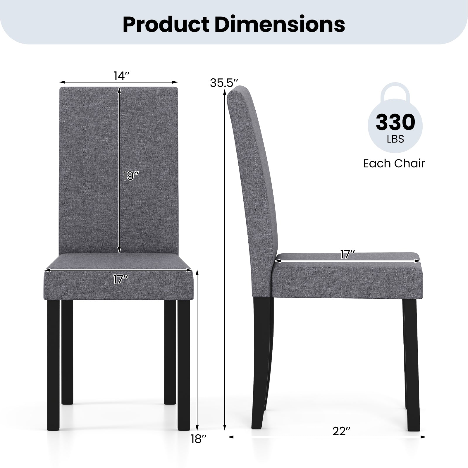 Set of 2 Dining Chair Mid-Century Modern Fabric Upholstered Parson Chairs