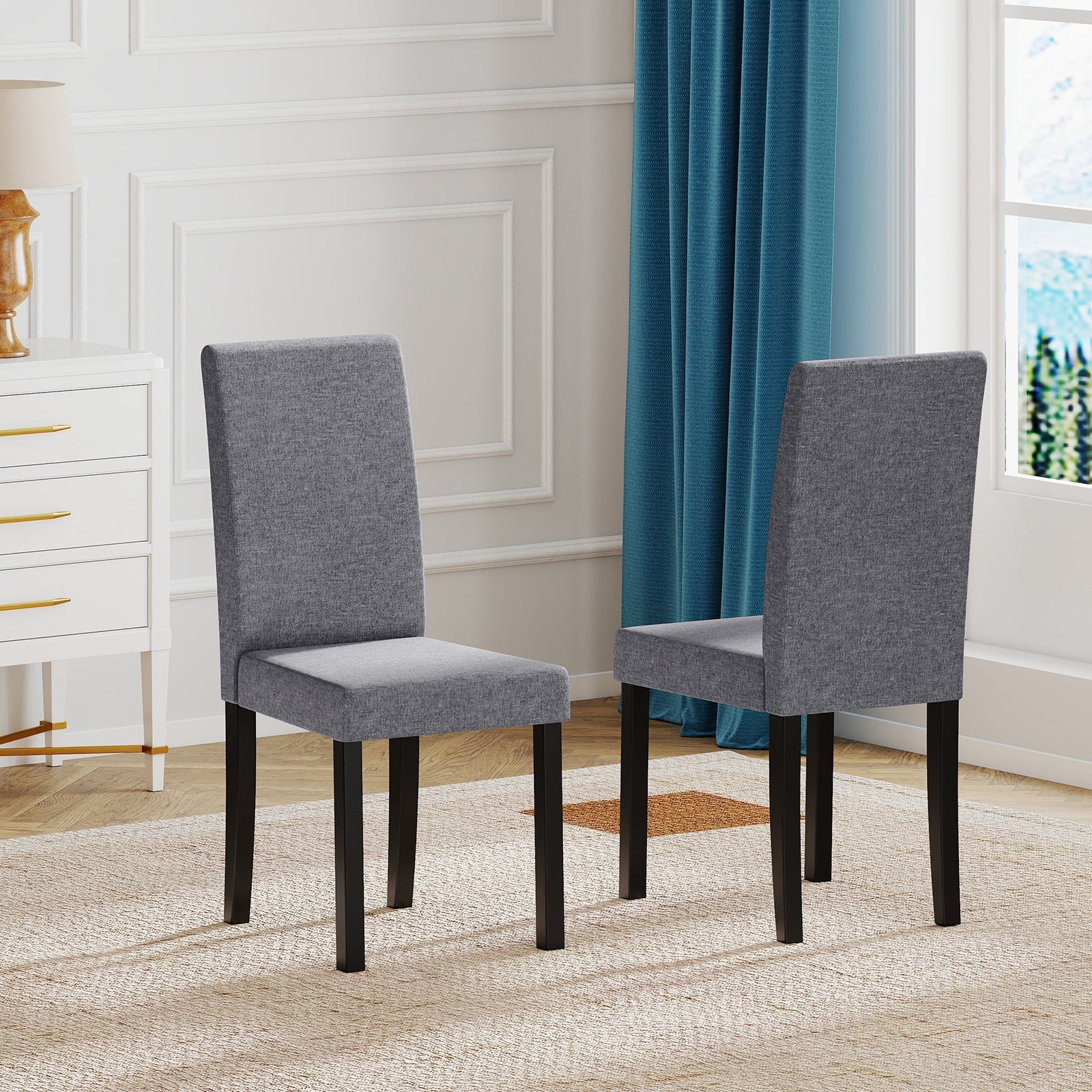 Set of 2 Dining Chair Mid-Century Modern Fabric Upholstered Parson Chairs