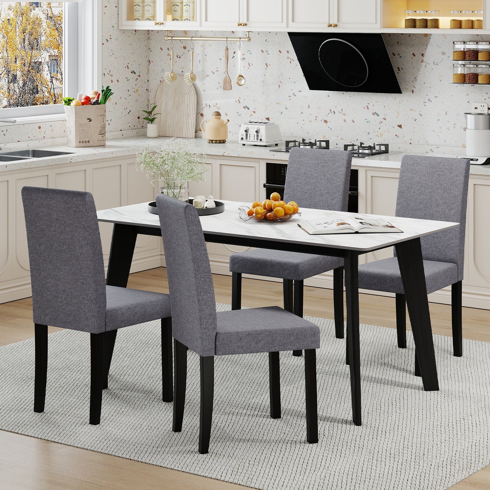 Set of 2 Dining Chair Mid-Century Modern Fabric Upholstered Parson Chairs