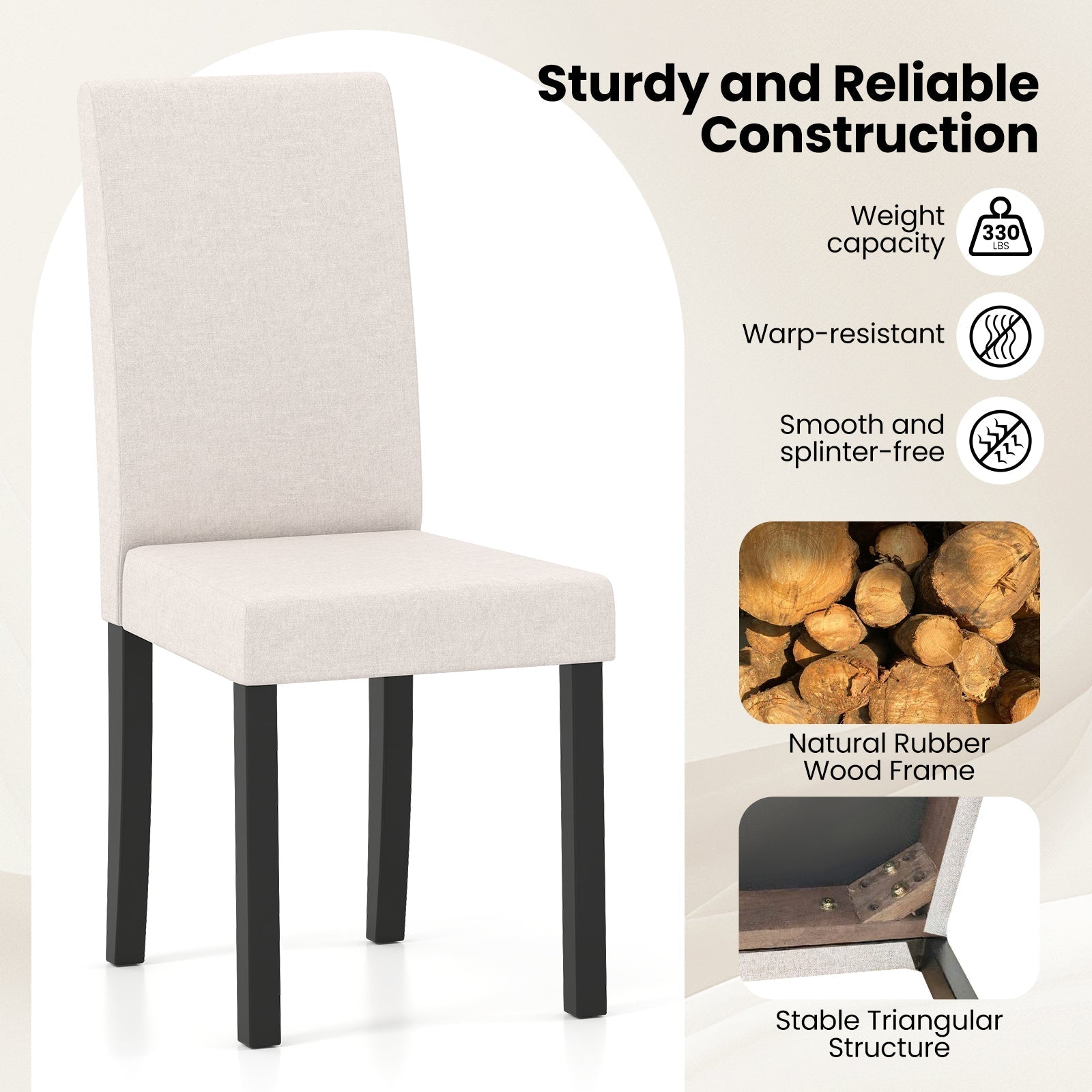 Set of 2 Dining Chair Mid-Century Modern Fabric Upholstered Parson Chairs