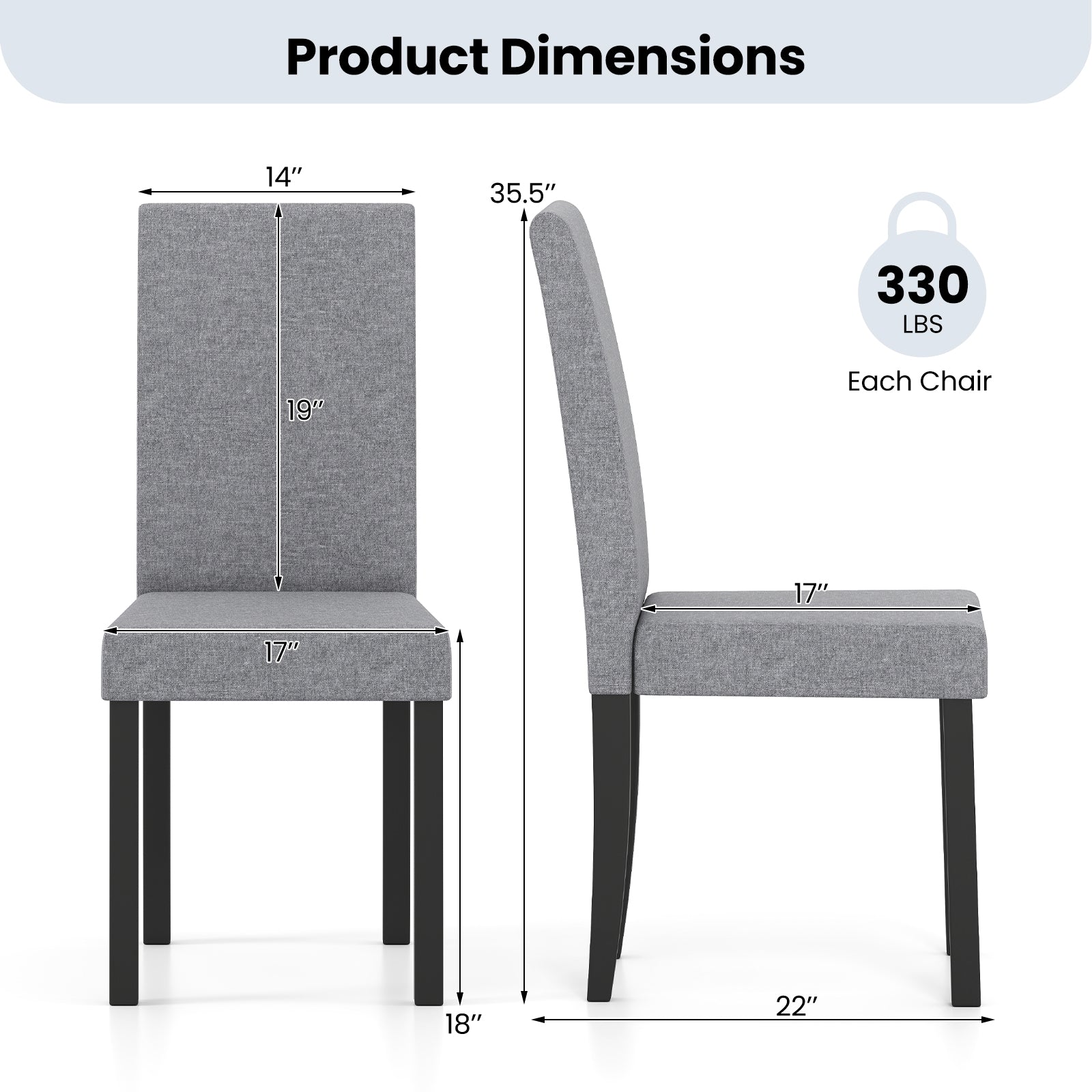 Set of 2 Dining Chair Mid-Century Modern Fabric Upholstered Parson Chairs