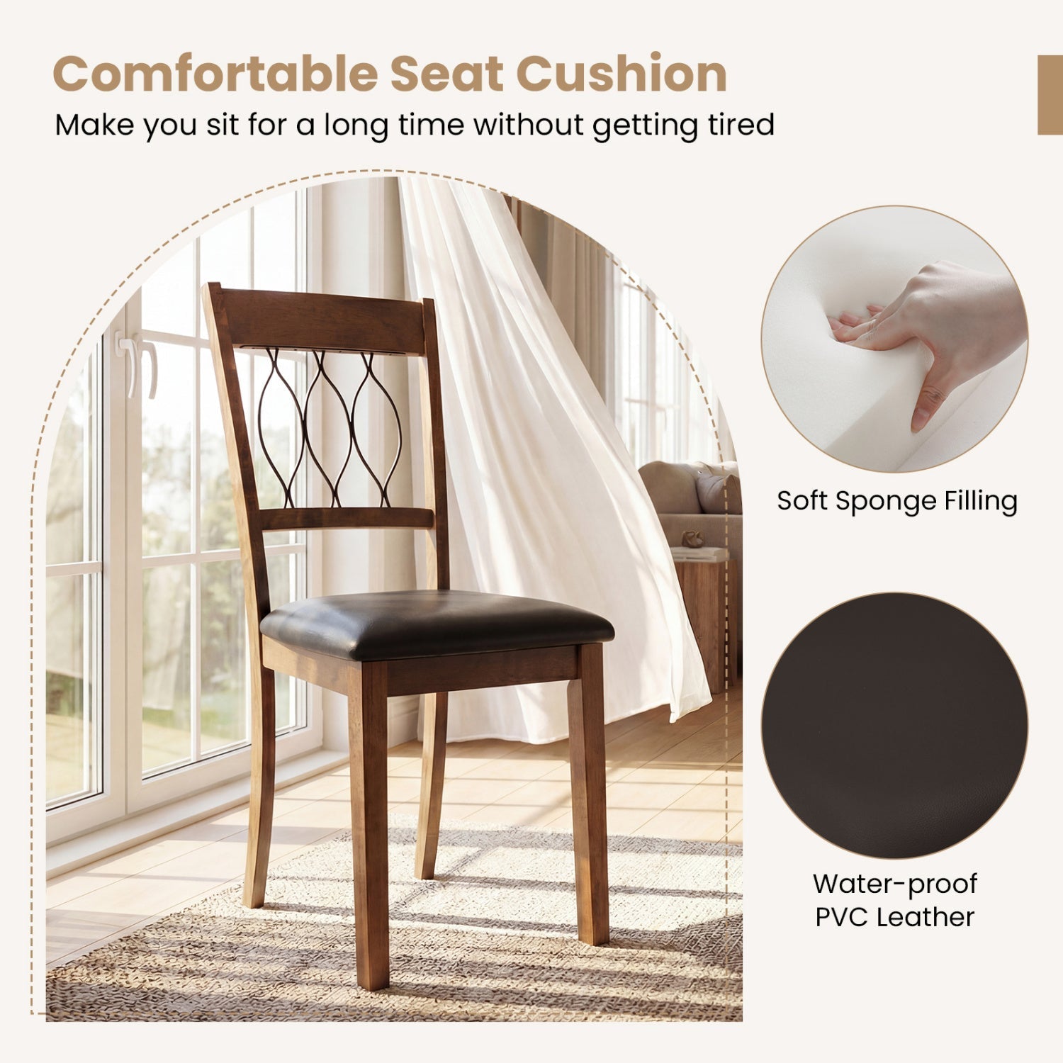Set of 2 Dining Chair Fabric/Faux Leather Upholstered with Padded Seat
