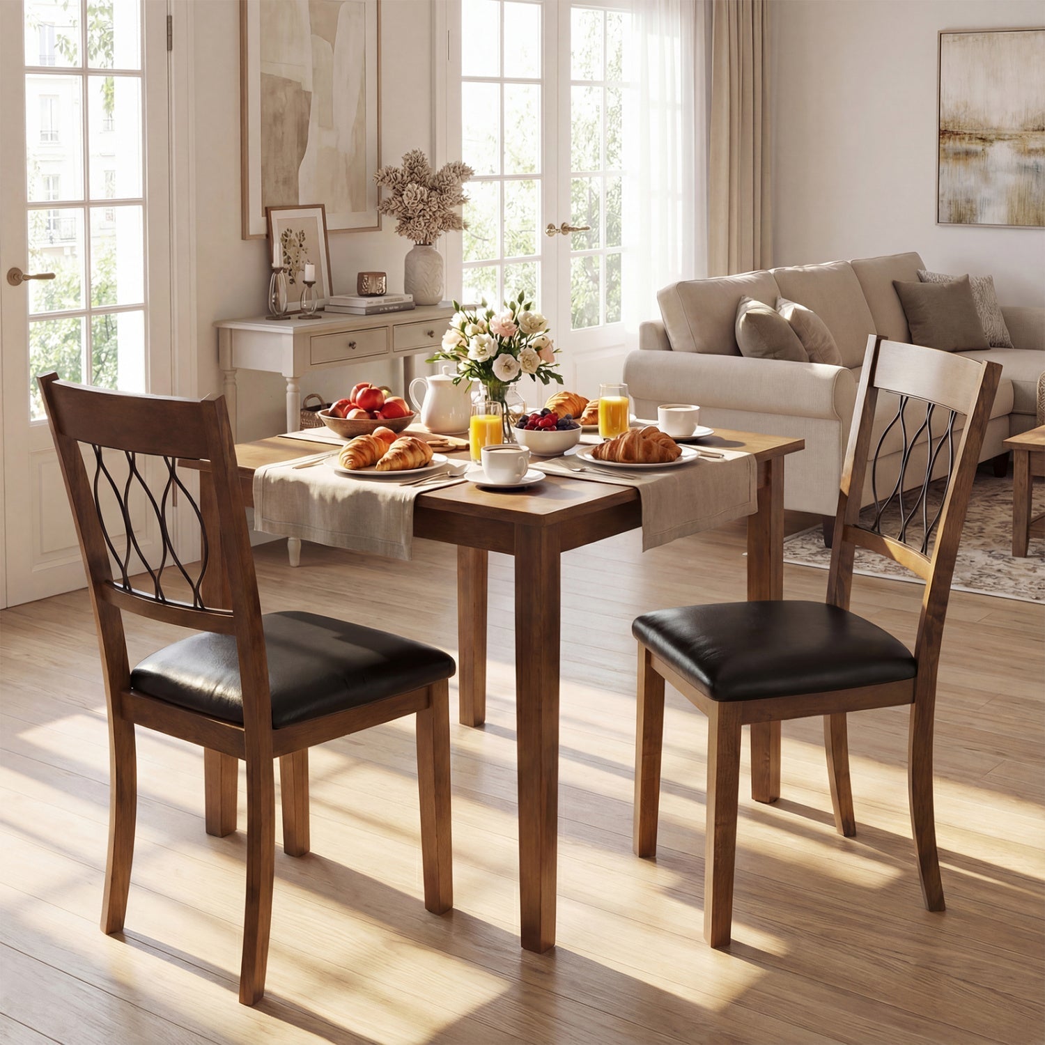 Set of 2 Dining Chair Fabric/Faux Leather Upholstered with Padded Seat