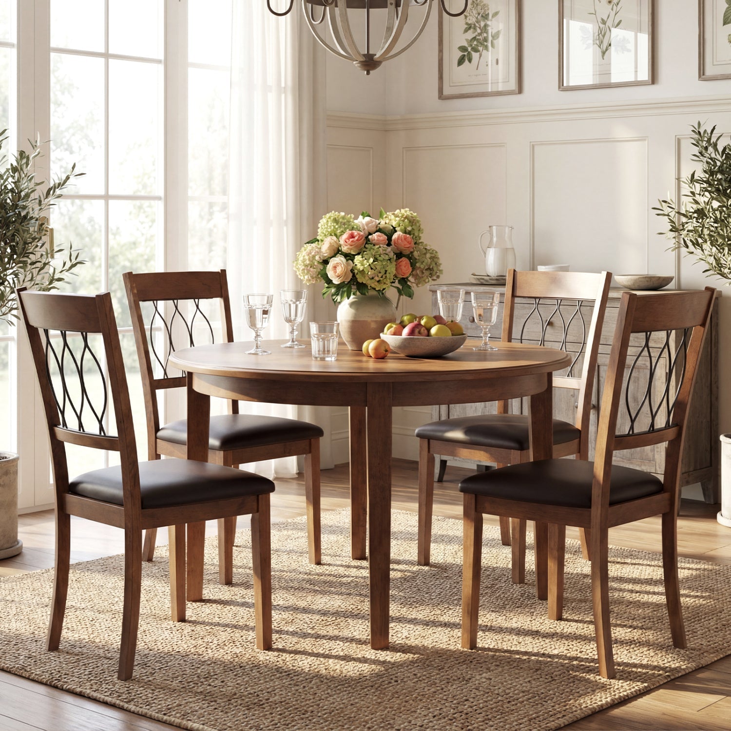 Set of 2 Dining Chair Fabric/Faux Leather Upholstered with Padded Seat