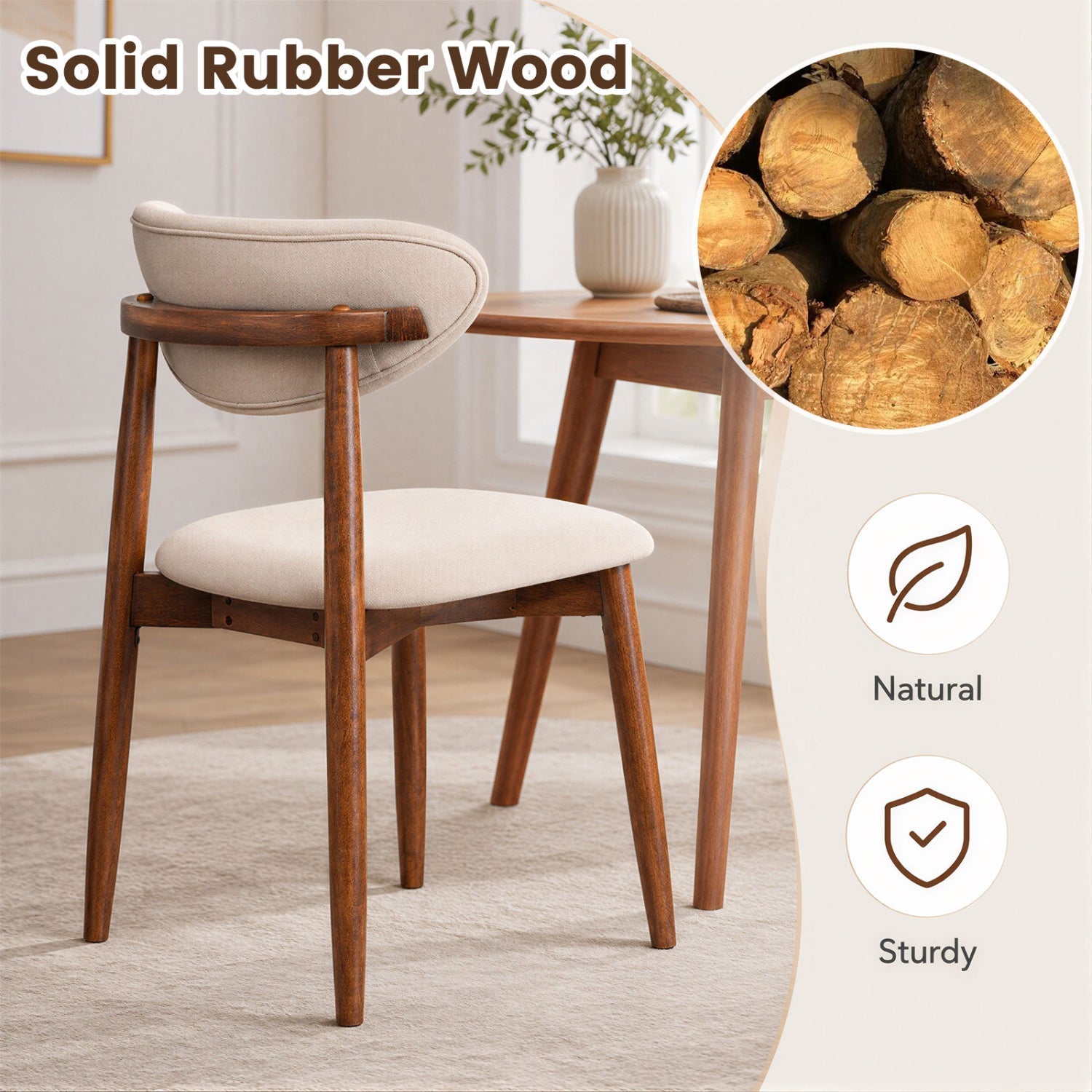 Upholstered Dining Chairs with Curved Back, Set of 2