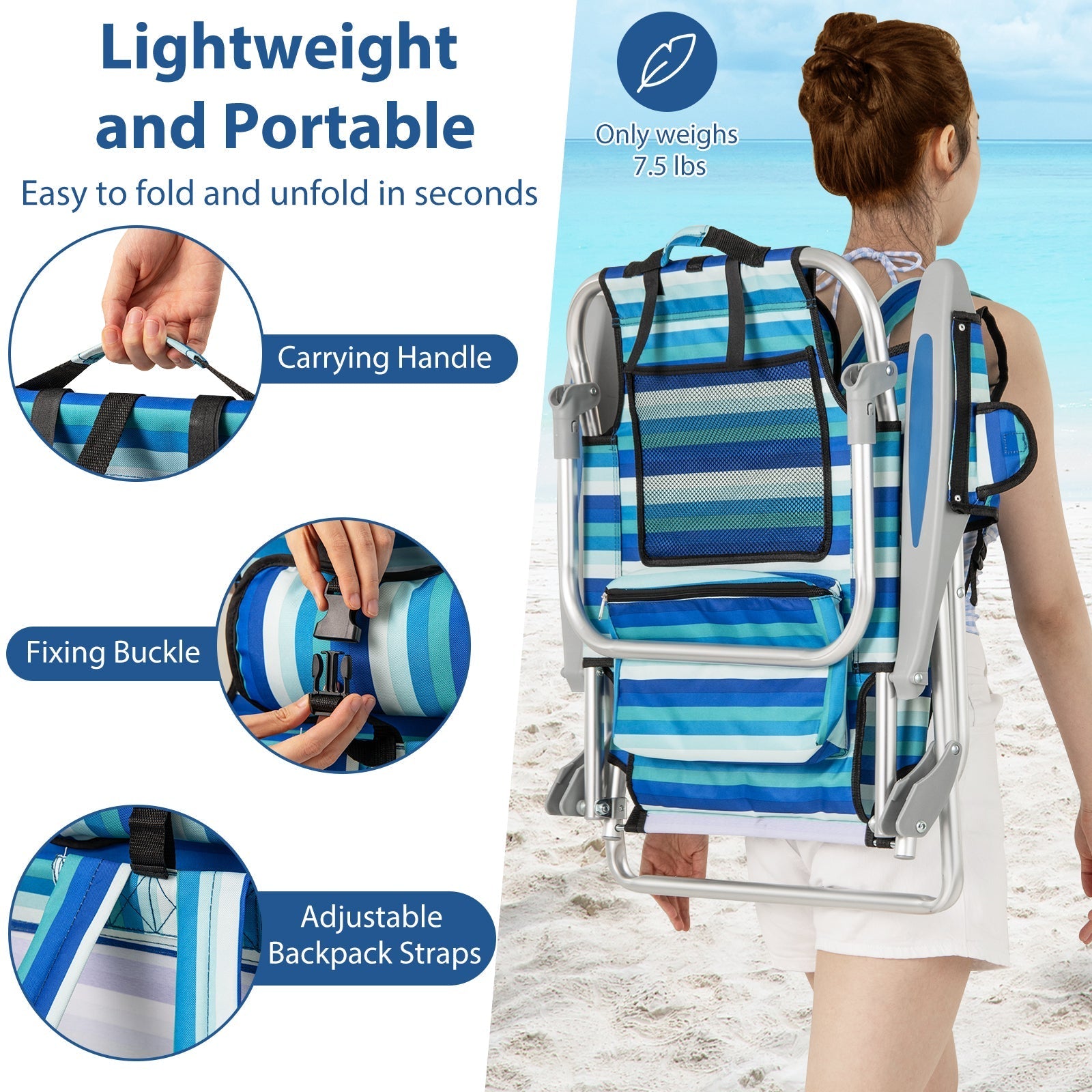 Folding Beach Chair with 4-Position Adjustable Backrest