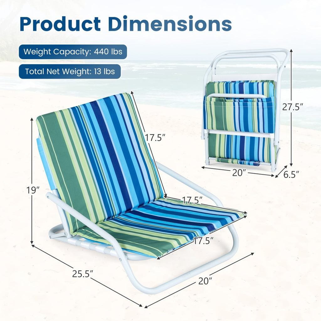 Folding Beach Chairs Set of 2 with Padded Seat