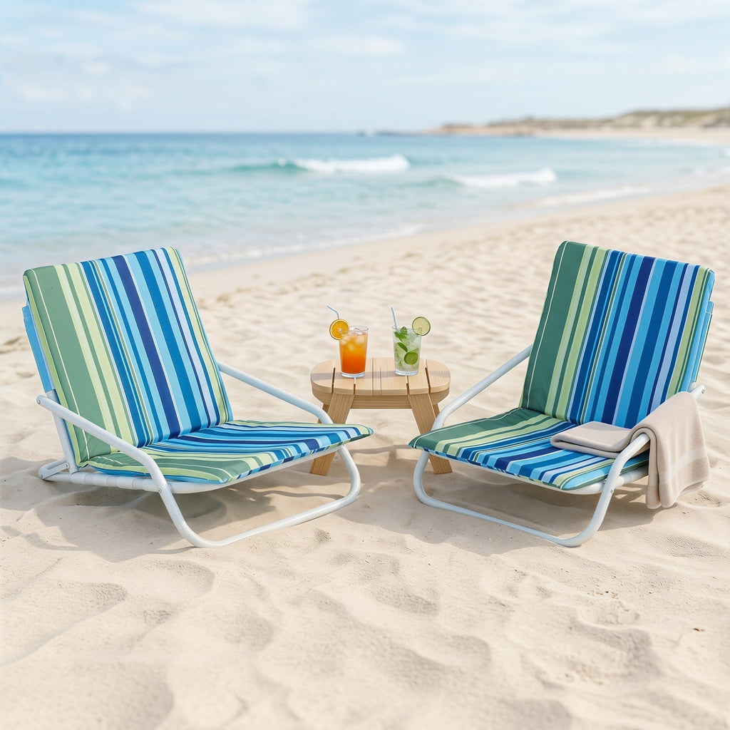 Folding Beach Chairs Set of 2 with Padded Seat