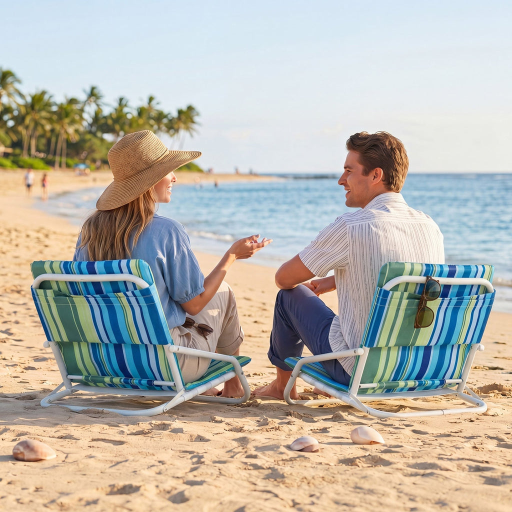 Folding Beach Chairs Set of 2 with Padded Seat