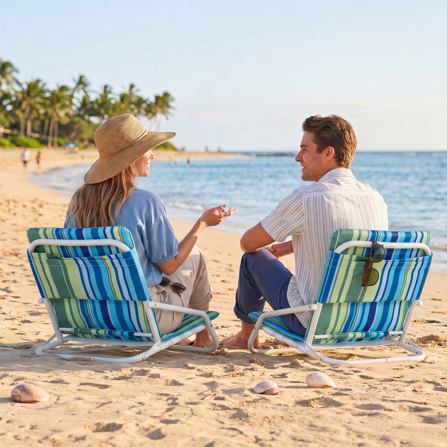 Folding Beach Chairs Set of 2 with Padded Seat