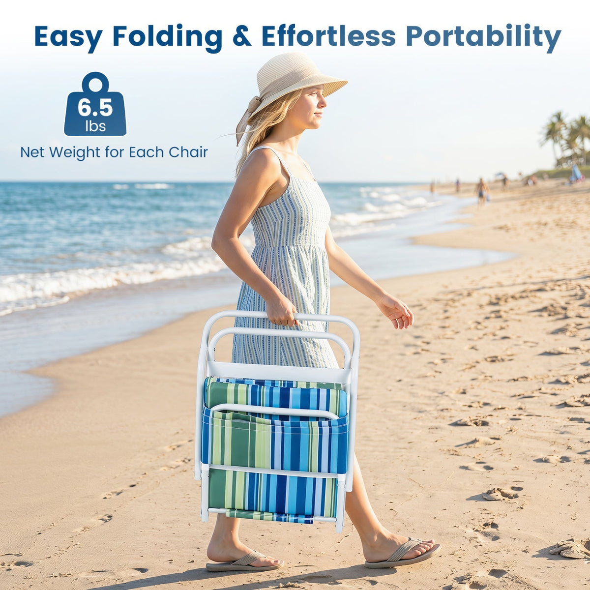 Folding Beach Chairs Set of 2 with Padded Seat