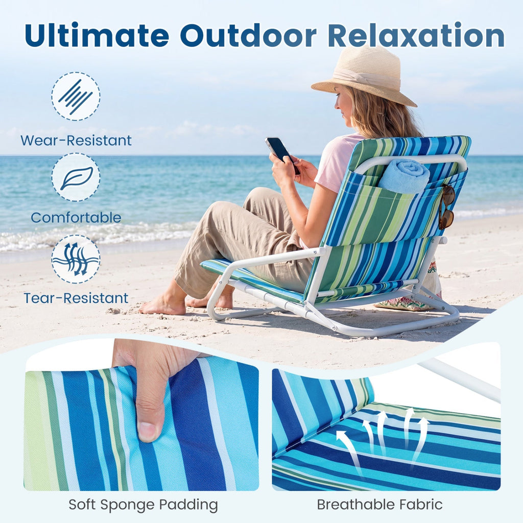 Folding Beach Chairs Set of 2 with Padded Seat