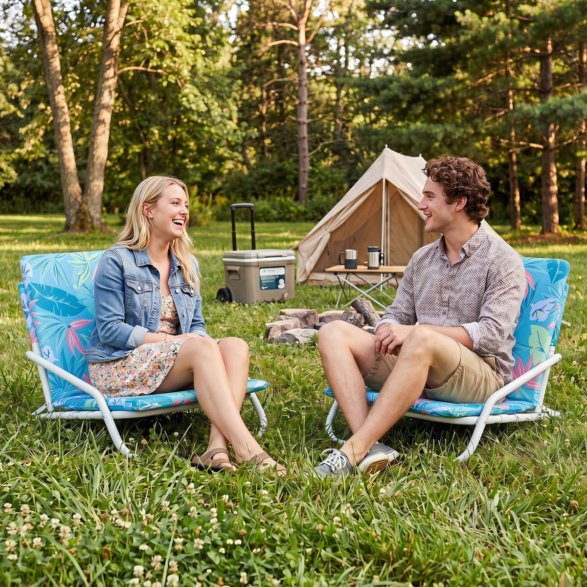 Folding Beach Chairs Set of 2 with Padded Seat