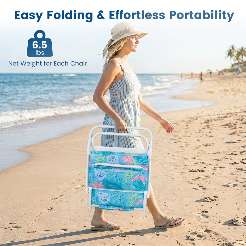 Folding Beach Chairs Set of 2 with Padded Seat