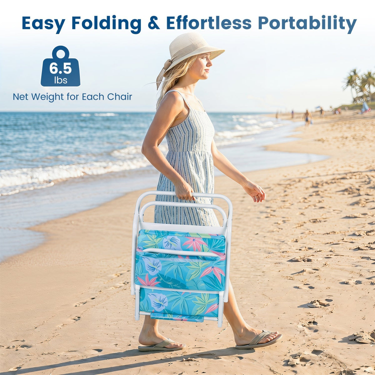 Folding Beach Chairs Set of 2 with Padded Seat