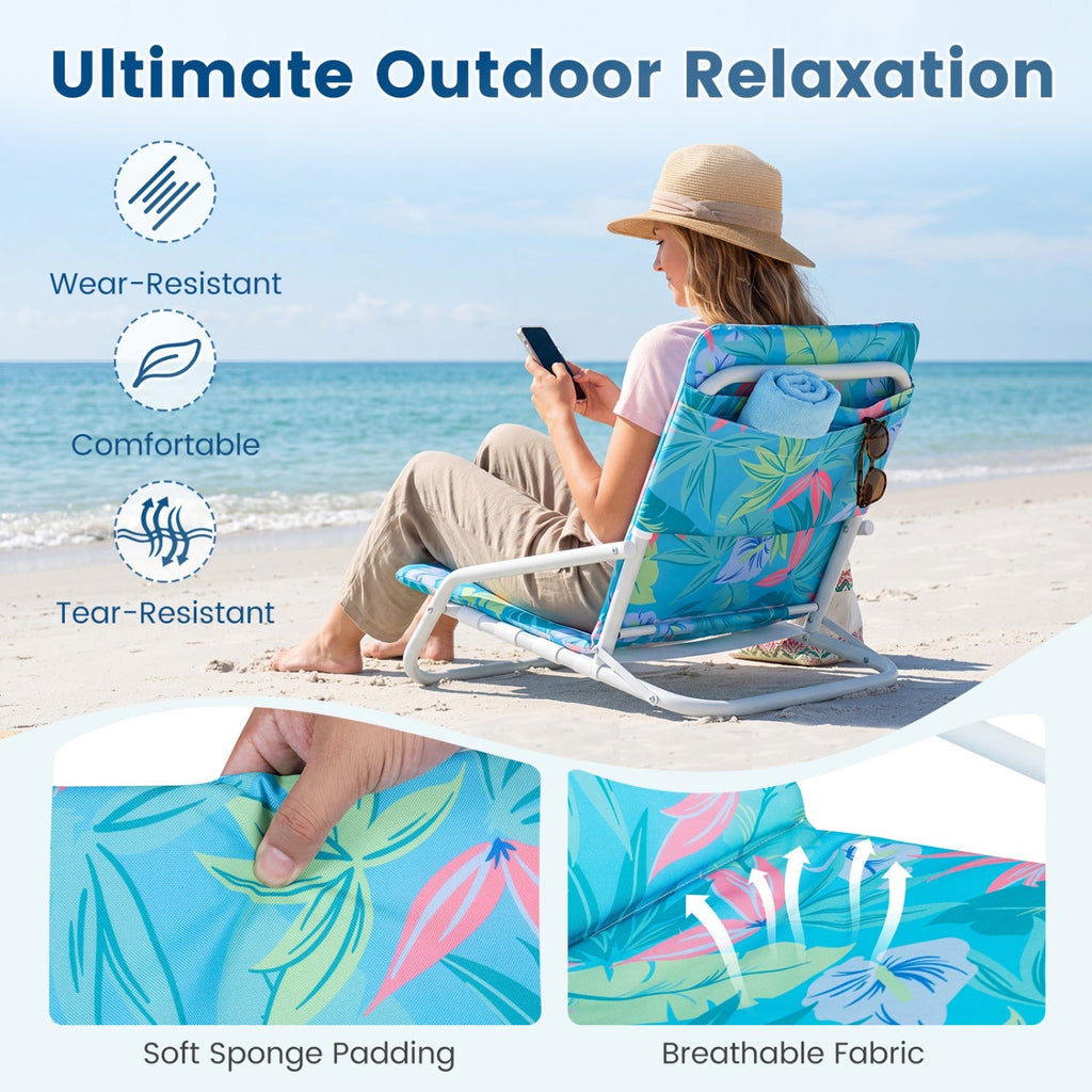 Folding Beach Chairs Set of 2 with Padded Seat